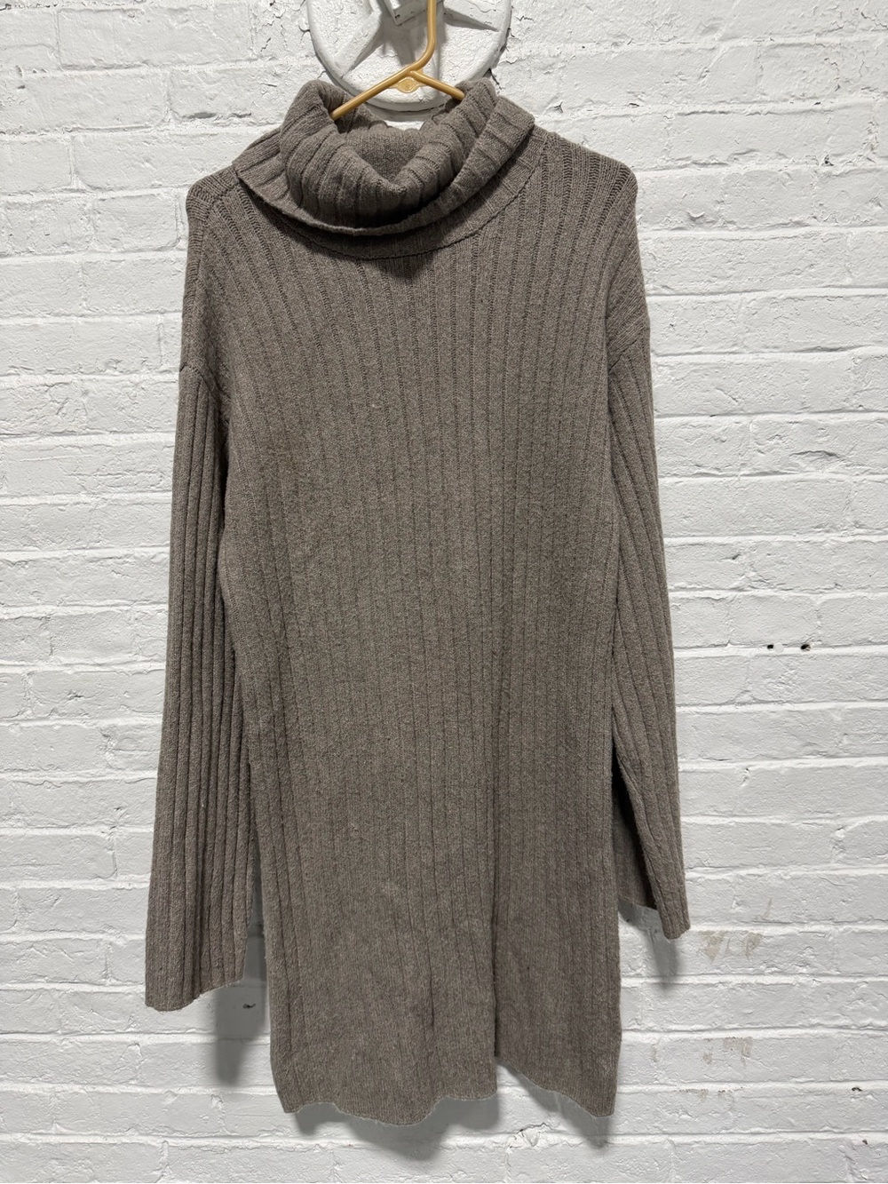 Abercrombie & Fitch Ribbed Taupe Turtleneck Sweater Dress